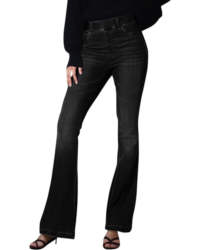 Women's Pants No-Button Stretch Flare Jeans Pull On Denim Pants Regular Fit Jean, S-3XL 2-black $15.75 Jeans