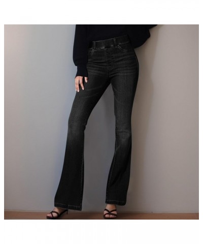 Women's Pants No-Button Stretch Flare Jeans Pull On Denim Pants Regular Fit Jean, S-3XL 2-black $15.75 Jeans