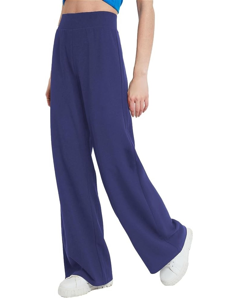 Women's Stretchy Wide Leg Pants Solid Color Comfy High Waist Loose and Casual Trouser Navy Blue $11.39 Pants