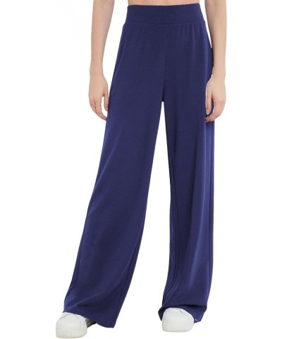 Women's Stretchy Wide Leg Pants Solid Color Comfy High Waist Loose and Casual Trouser Navy Blue $11.39 Pants