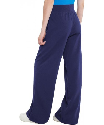 Women's Stretchy Wide Leg Pants Solid Color Comfy High Waist Loose and Casual Trouser Navy Blue $11.39 Pants