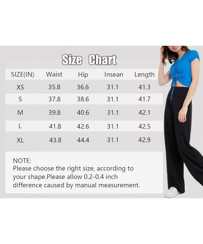 Women's Stretchy Wide Leg Pants Solid Color Comfy High Waist Loose and Casual Trouser Navy Blue $11.39 Pants