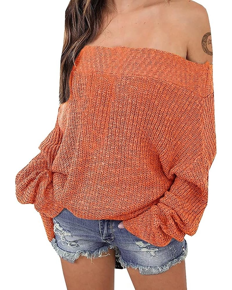 Women's 2023 Off Shoulder Sweater Batwing Sleeve Loose Oversized Pullover Knit Jumper Orange $16.42 Sweaters