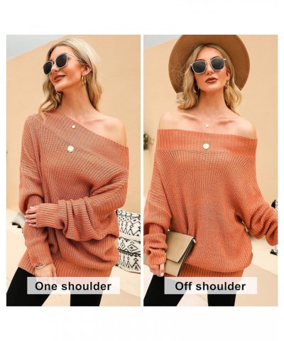 Women's 2023 Off Shoulder Sweater Batwing Sleeve Loose Oversized Pullover Knit Jumper Orange $16.42 Sweaters