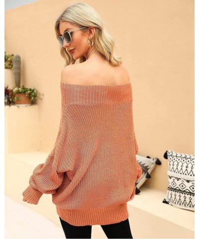 Women's 2023 Off Shoulder Sweater Batwing Sleeve Loose Oversized Pullover Knit Jumper Orange $16.42 Sweaters