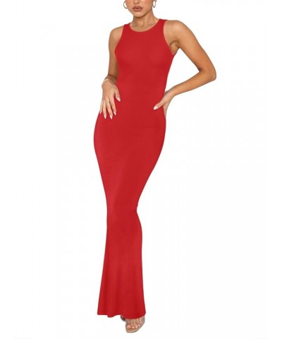 Women's Summer Sexy Lounge Tank Long Dress Elegant Sleeveless Halter Neck Bodycon Maxi Dresses Red $21.59 Dresses