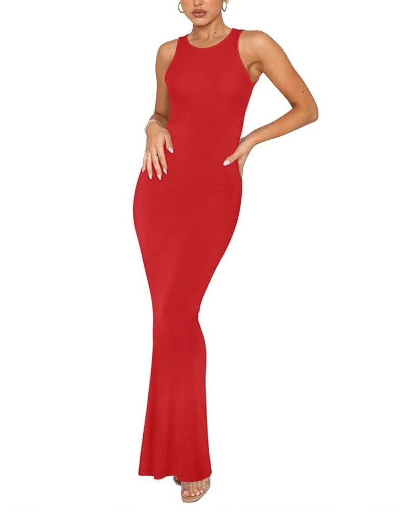 Women's Summer Sexy Lounge Tank Long Dress Elegant Sleeveless Halter Neck Bodycon Maxi Dresses Red $21.59 Dresses