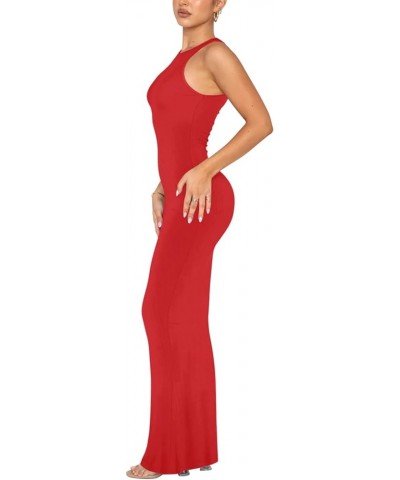 Women's Summer Sexy Lounge Tank Long Dress Elegant Sleeveless Halter Neck Bodycon Maxi Dresses Red $21.59 Dresses