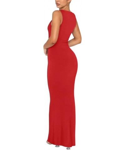 Women's Summer Sexy Lounge Tank Long Dress Elegant Sleeveless Halter Neck Bodycon Maxi Dresses Red $21.59 Dresses