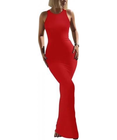 Women's Summer Sexy Lounge Tank Long Dress Elegant Sleeveless Halter Neck Bodycon Maxi Dresses Red $21.59 Dresses