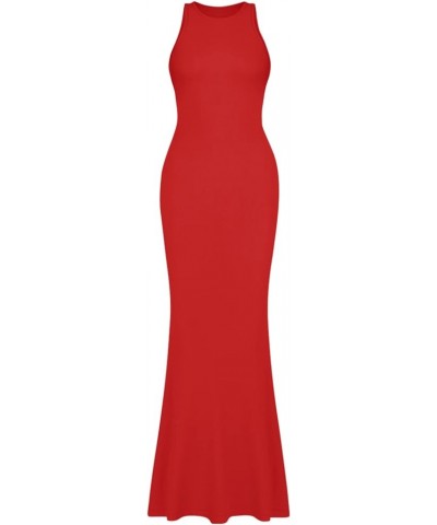 Women's Summer Sexy Lounge Tank Long Dress Elegant Sleeveless Halter Neck Bodycon Maxi Dresses Red $21.59 Dresses