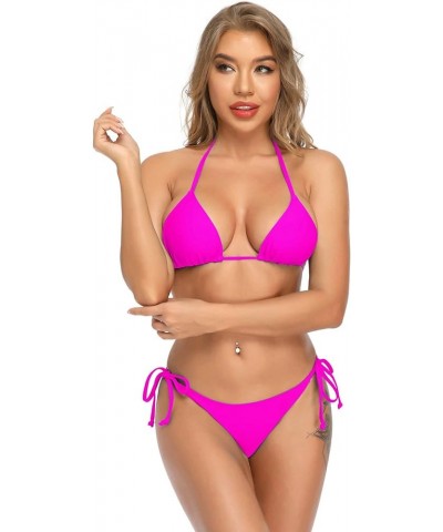 Bikini Sets for Women Two Piece String Bikinis Scrunch Butt Swimsuit Triangle Bathing Suit Sexy Side Tie Swimwear Fuchsia $10...