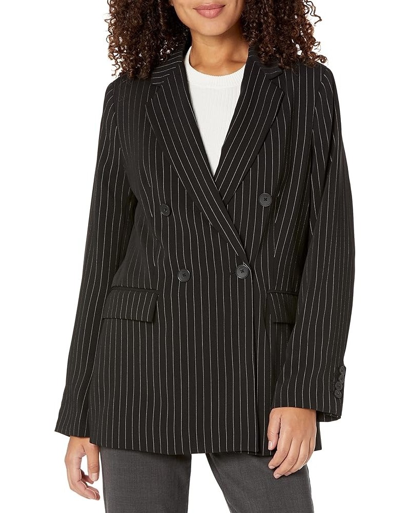 Women's Double-Breasted Oversized Everyday Blazer Blk/Ivory $50.22 Blazers