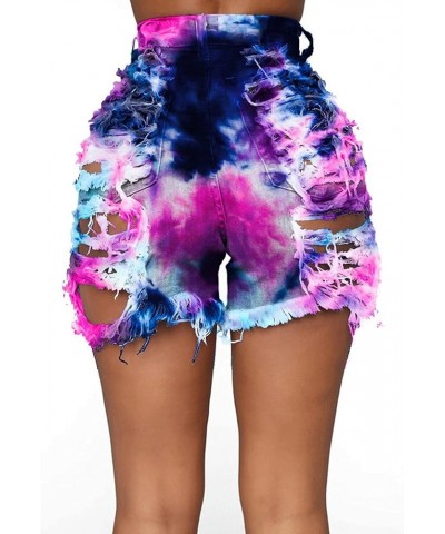 Women's Sexy Tie Dye High Waisted Jean Shorts Ripped Destroyed Frayed Raw Rainbow Camo Skinny Denim Shorts A-dark Blue2 $13.1...