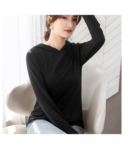 Women's Long-Sleeve Hooded T-Shirt Summer Short Sleeve Solid Color Hoodie Sun Protection Lightweight Cotton Soft Shirt (White...