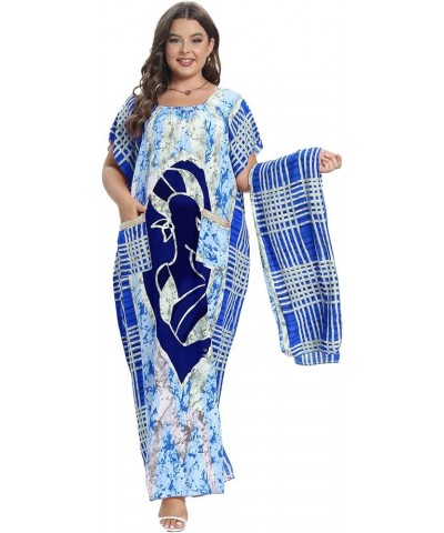 Women Plus Size Kaftan Dresses for Lounge Beach Embroidered Caftan Maxi Dress Swimsuit Cover up Sundress Blue $14.24 Swimsuits