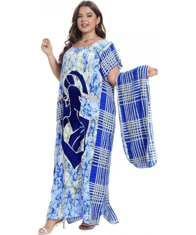 Women Plus Size Kaftan Dresses for Lounge Beach Embroidered Caftan Maxi Dress Swimsuit Cover up Sundress Blue $14.24 Swimsuits