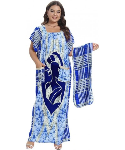 Women Plus Size Kaftan Dresses for Lounge Beach Embroidered Caftan Maxi Dress Swimsuit Cover up Sundress Blue $14.24 Swimsuits