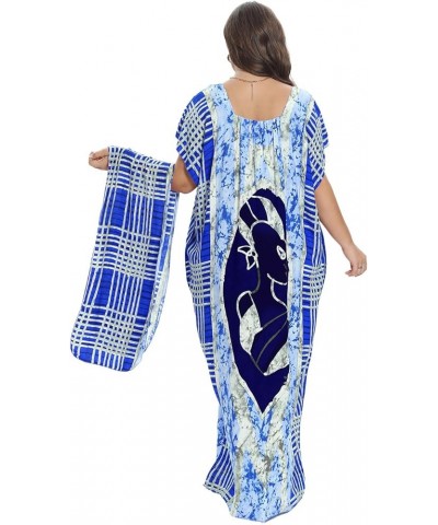 Women Plus Size Kaftan Dresses for Lounge Beach Embroidered Caftan Maxi Dress Swimsuit Cover up Sundress Blue $14.24 Swimsuits