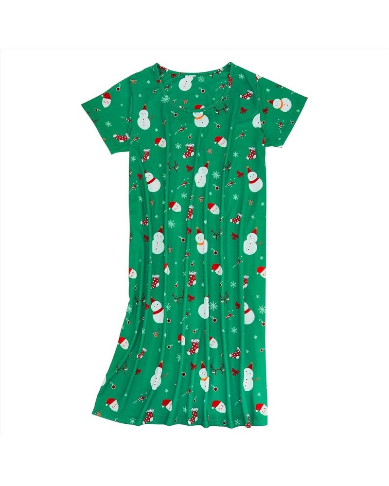 Womens Nightgowns Cartoon Printed Sleep Shirts Cotton Night Gowns Casual Sleepwear Cute Pajamas Long Sleepdress Green Bottom ...