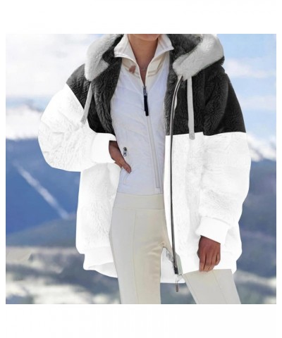 2023 Coats for Women Fuzzy Zip Up Hoodies Color Block Sweaters Sherpa Jackets Winter Warm Outwear with Pockets 02-black $11.6...