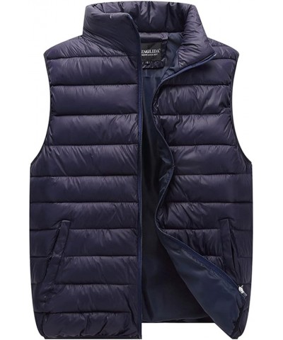 puff vest for women sleeveless full zip winter warm coat quilted down jacket stand collar cardigan thin jacket Dark Blue $13....