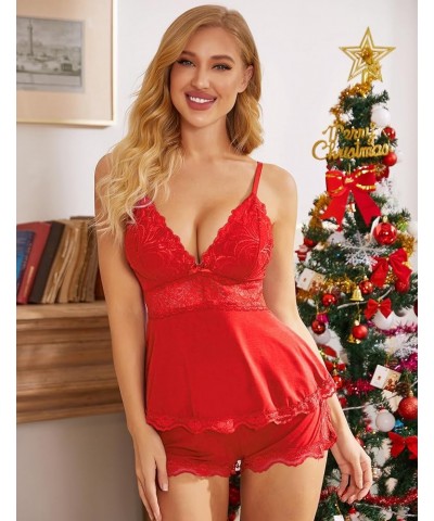 Womens Sweetness Cami Set Lace Camisole Lingerie Nightwear Sexy Pajamas Lounge Sets Red $11.76 Sleep & Lounge