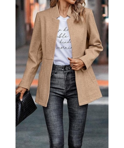 Women's Coat Casual Open Front Blazer Long Sleeve Stand Collar Solid Trench Business Work Office Jacket Outwear 147 Yellow Be...