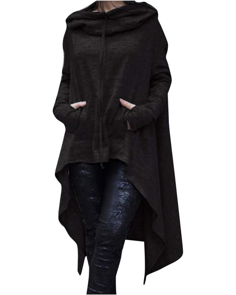 Women Pullover Hoodies Sweatshirt Long Sleeve High Low Sweater Oversize Top with Pocket Irregular Hem Dresses A_black $7.79 H...