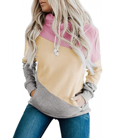 Women's Tie Dye Color Block Long Sleeve Hoodies Pullover Drawstring Pullover Sweatshirt Tops C Pink $18.40 Hoodies & Sweatshirts