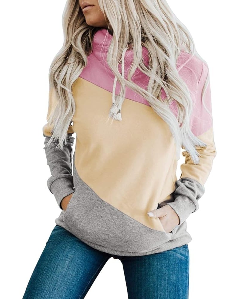 Women's Tie Dye Color Block Long Sleeve Hoodies Pullover Drawstring Pullover Sweatshirt Tops C Pink $18.40 Hoodies & Sweatshirts