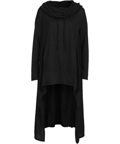 Women Pullover Hoodies Sweatshirt Long Sleeve High Low Sweater Oversize Top with Pocket Irregular Hem Dresses A_black $7.79 H...