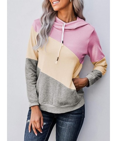 Women's Tie Dye Color Block Long Sleeve Hoodies Pullover Drawstring Pullover Sweatshirt Tops C Pink $18.40 Hoodies & Sweatshirts