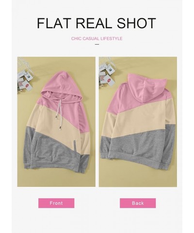 Women's Tie Dye Color Block Long Sleeve Hoodies Pullover Drawstring Pullover Sweatshirt Tops C Pink $18.40 Hoodies & Sweatshirts