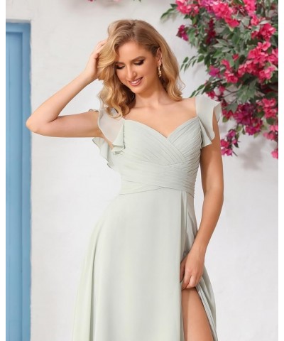 Women's Flutter Sleeve Bridesmaid Dresses Long V Neck Chiffon Formal Evening Dress with Slit TN047 Canary $29.11 Dresses