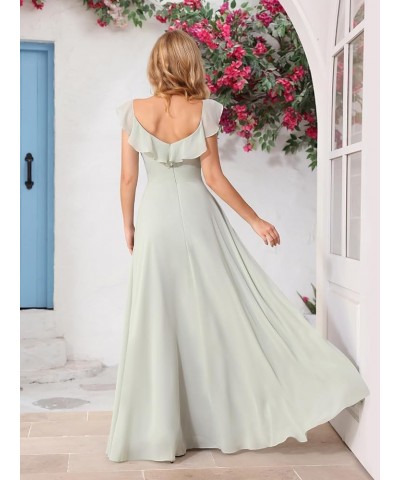 Women's Flutter Sleeve Bridesmaid Dresses Long V Neck Chiffon Formal Evening Dress with Slit TN047 Canary $29.11 Dresses