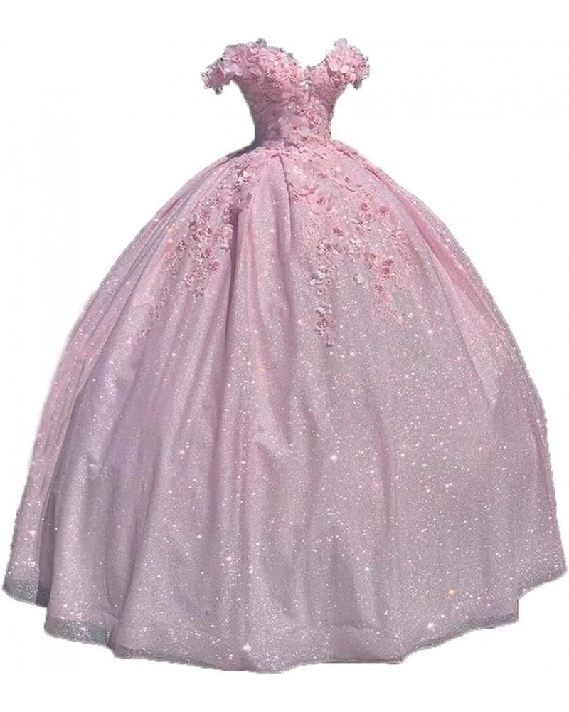 Women's Cap Sleeves Crystals Ball Gowns Tulle Long Quinceanera Dresses A-pink $48.65 Dresses