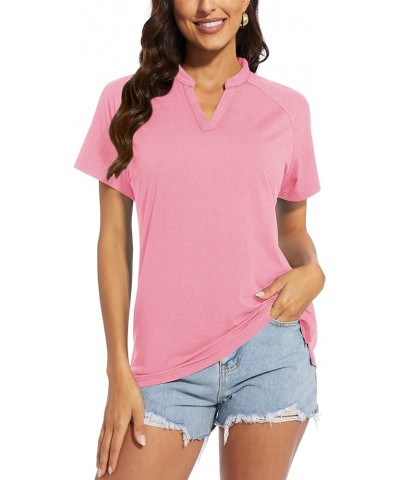 Women's V Neck Polo Shirts Short Sleeve Golf Collarless UPF 50+ Sun Protection Quick Dry Sports Tennis T-Shirts Pink $11.89 S...