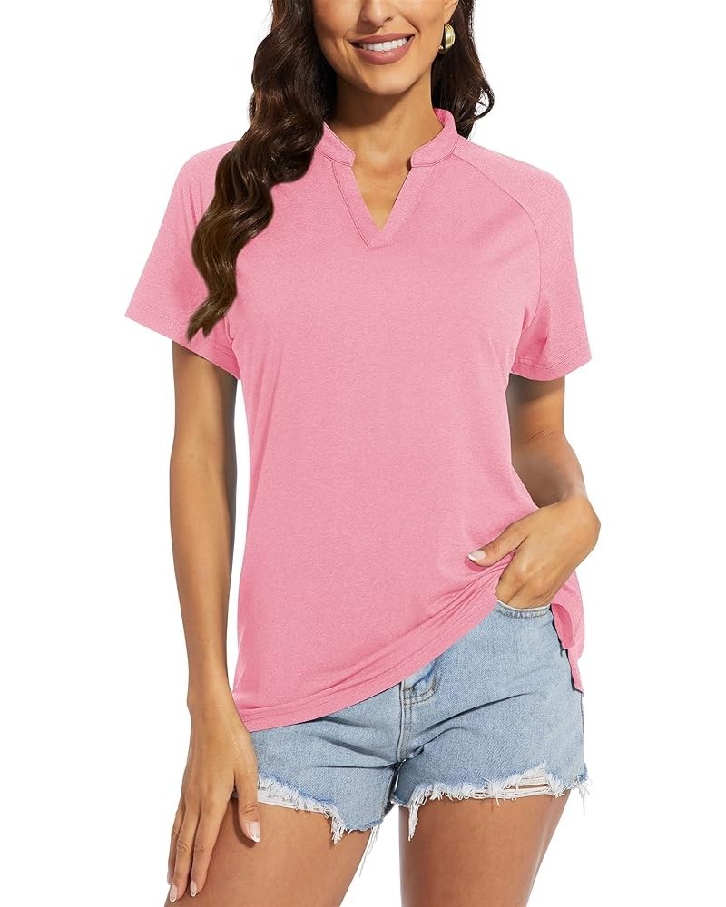 Women's V Neck Polo Shirts Short Sleeve Golf Collarless UPF 50+ Sun Protection Quick Dry Sports Tennis T-Shirts Pink $11.89 S...