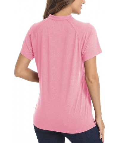 Women's V Neck Polo Shirts Short Sleeve Golf Collarless UPF 50+ Sun Protection Quick Dry Sports Tennis T-Shirts Pink $11.89 S...