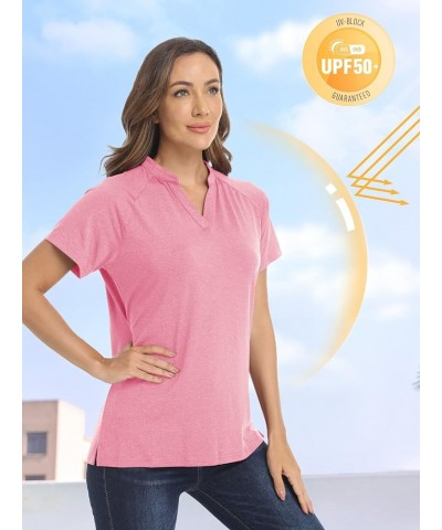 Women's V Neck Polo Shirts Short Sleeve Golf Collarless UPF 50+ Sun Protection Quick Dry Sports Tennis T-Shirts Pink $11.89 S...