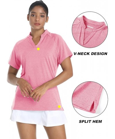 Women's V Neck Polo Shirts Short Sleeve Golf Collarless UPF 50+ Sun Protection Quick Dry Sports Tennis T-Shirts Pink $11.89 S...