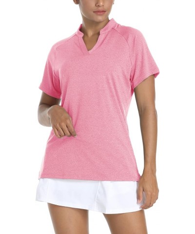 Women's V Neck Polo Shirts Short Sleeve Golf Collarless UPF 50+ Sun Protection Quick Dry Sports Tennis T-Shirts Pink $11.89 S...