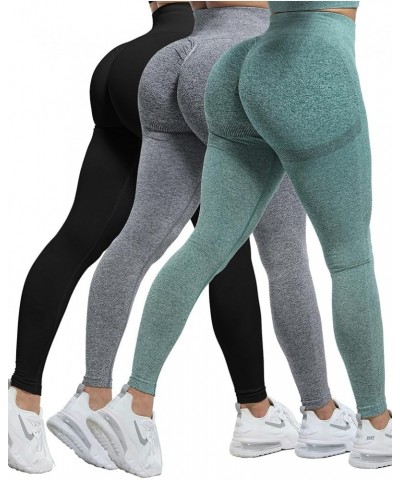 3 Piece Workout Leggings Sets for Women, Gym Scrunch Butt Butt Lifting Seamless Leggings 3 Packs - Black/Gray/Forestgreen $23...