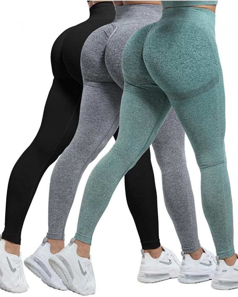 3 Piece Workout Leggings Sets for Women, Gym Scrunch Butt Butt Lifting Seamless Leggings 3 Packs - Black/Gray/Forestgreen $23...