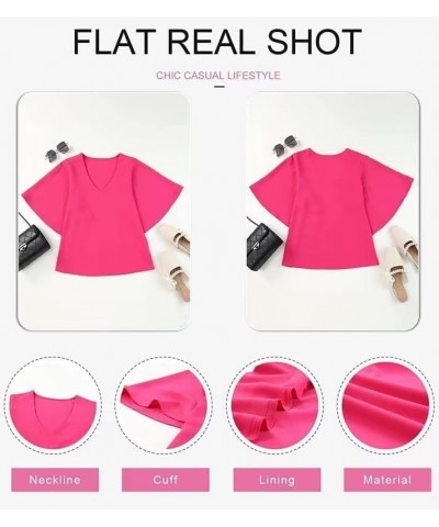 Women's Blouses Casual V Neck Ruffle Short Sleeve Summer Tops Shirts A Hot Pink $11.07 Blouses