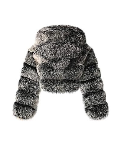 Short Faux Fur Coat for Women Zipper Up Hooded Shaggy Warm Elegant Long Sleeve Winter Fashion Cropped Furry Jacket Dark Gray ...