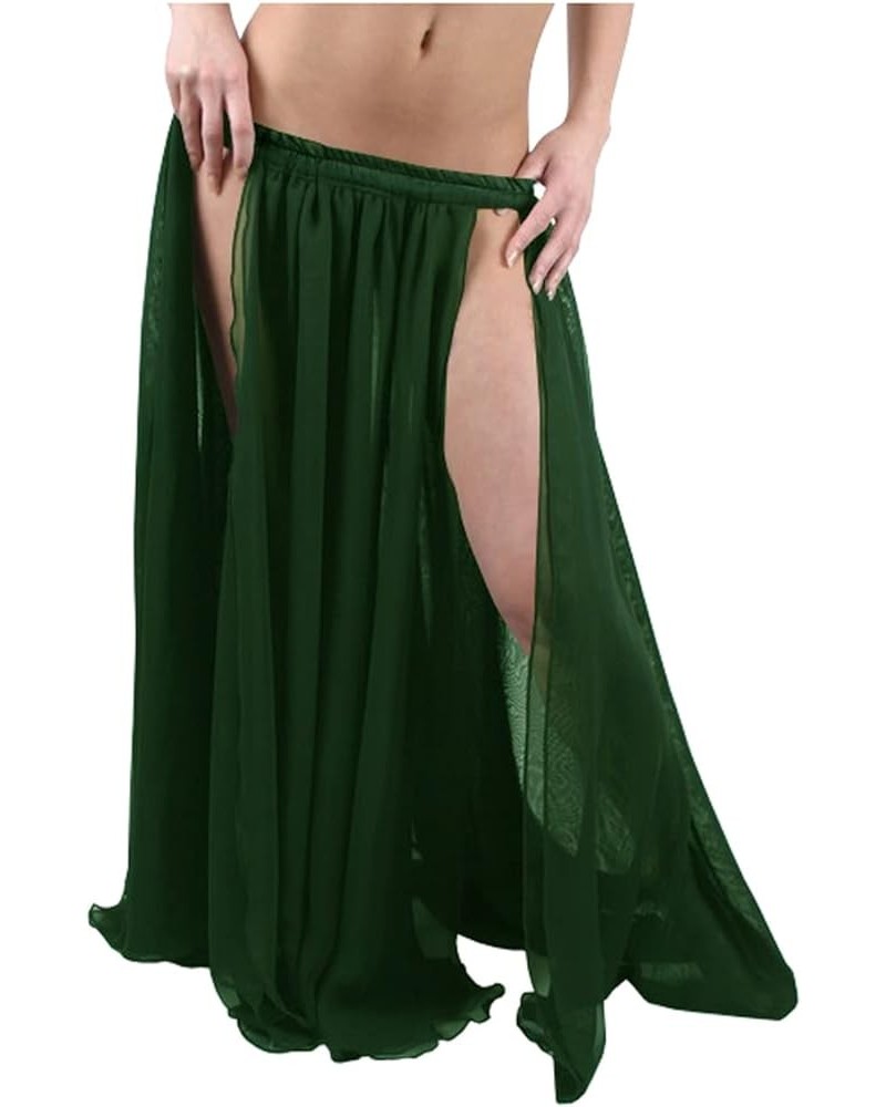 Women's Chiffon Panel Skirt Double Layer with 2 Front Slits Skirt Belly Dance Tribal Dark Green $25.95 Skirts