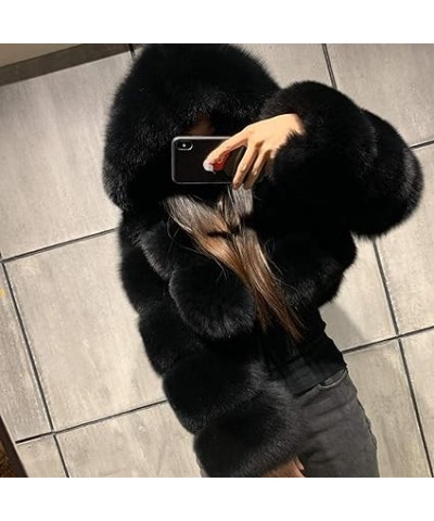 Short Faux Fur Coat for Women Zipper Up Hooded Shaggy Warm Elegant Long Sleeve Winter Fashion Cropped Furry Jacket Dark Gray ...