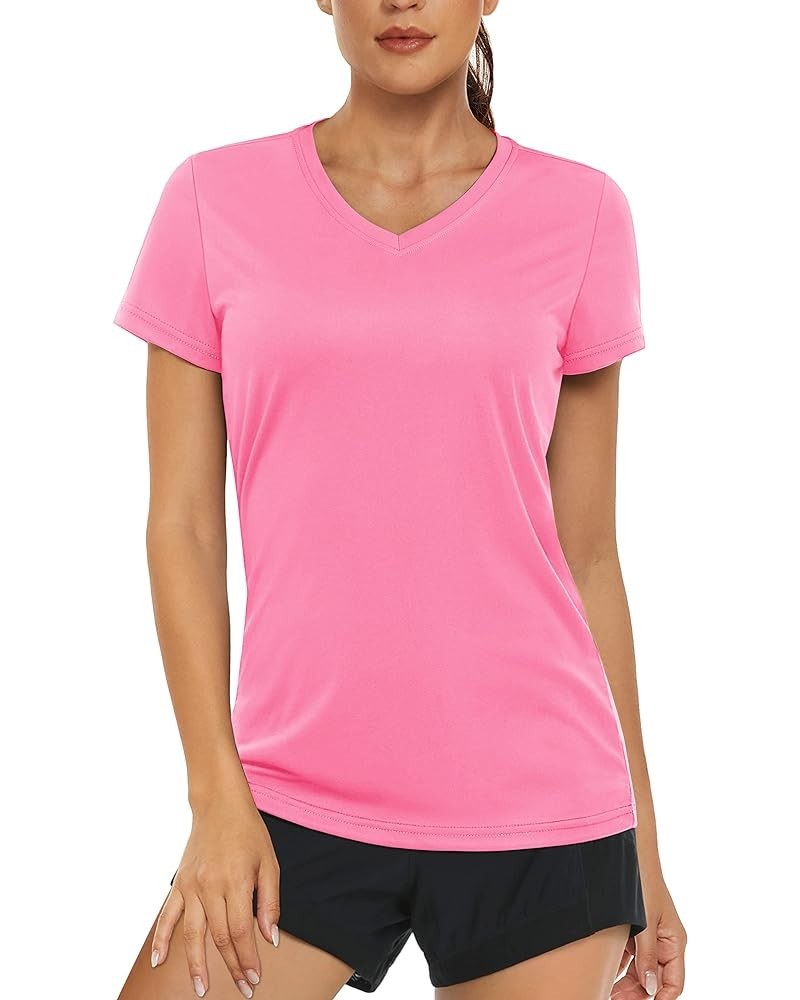 Women's T Shirts V-Neck Short Sleeve UPF 50+ Sun Protection Performance Quick Dry Athletic Shirts Tee Tops Rose $11.99 Active...